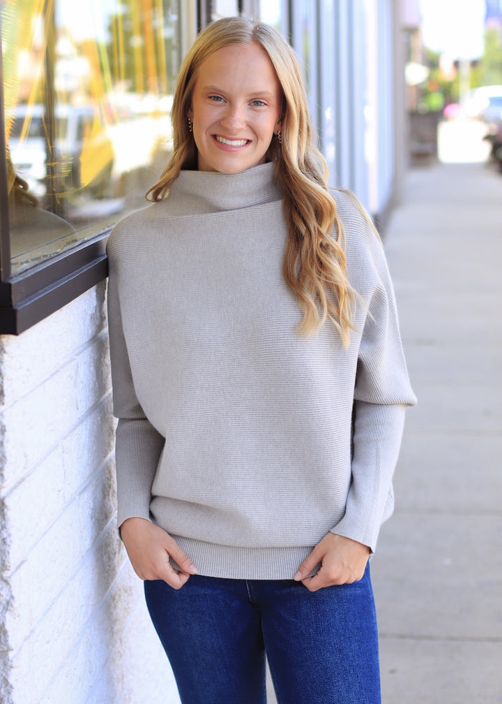 The Florence Dolman Sleeve Mock Neck Tunic Sweater