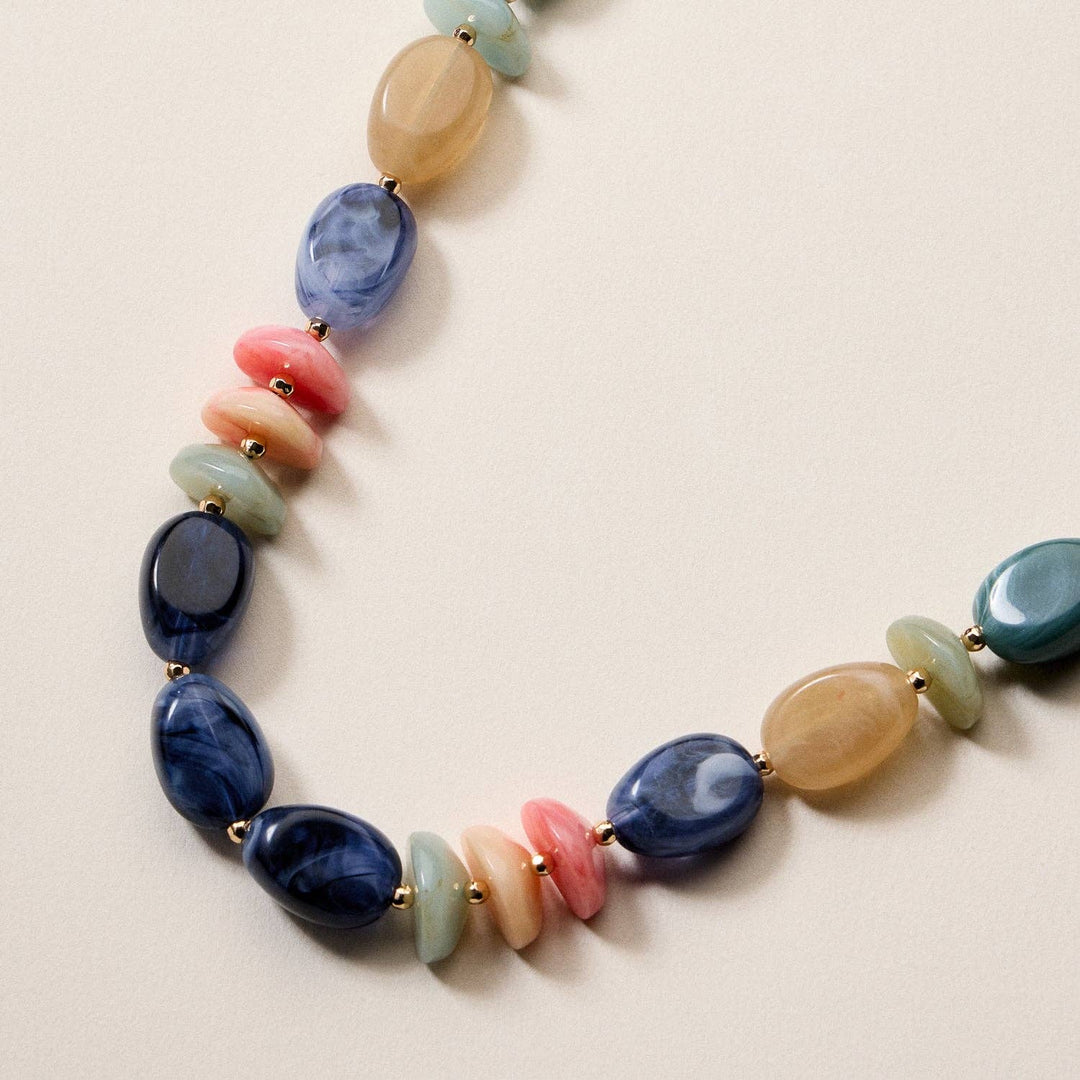 Organic Resin Bead Necklace  - Blue Combo