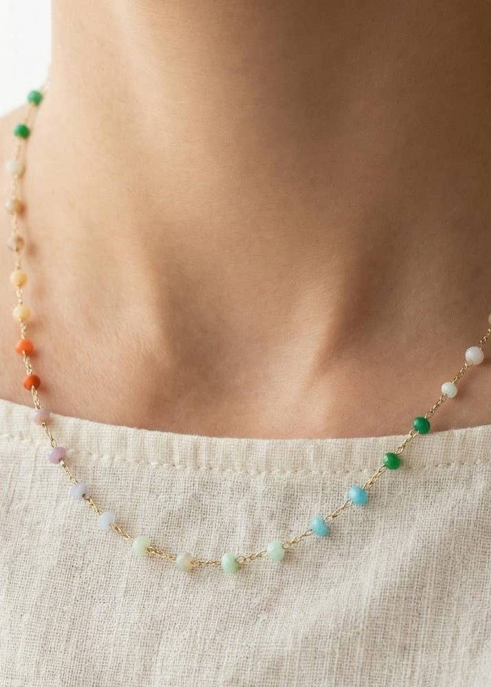 Assorted Dainty Bead Station Chain Necklace