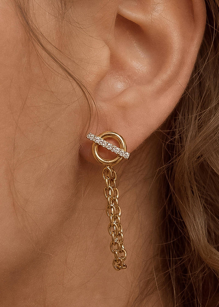 Lisle 18K Gold Non-Tarnish CZ Chain Drop Earrings