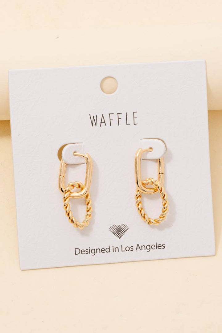 Braided Hoop Charm Rectangle Hinge Hoop Earrings