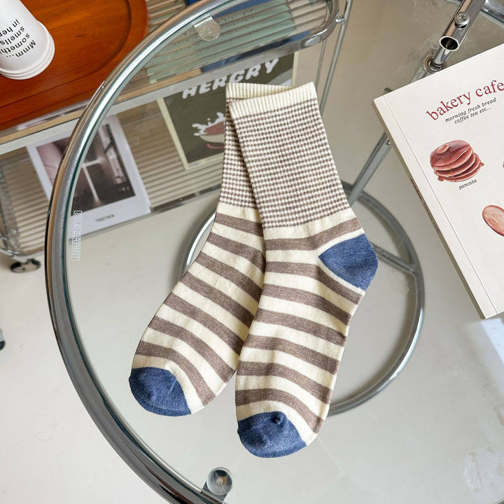 Stripe Pattern Cotton Crew Socks