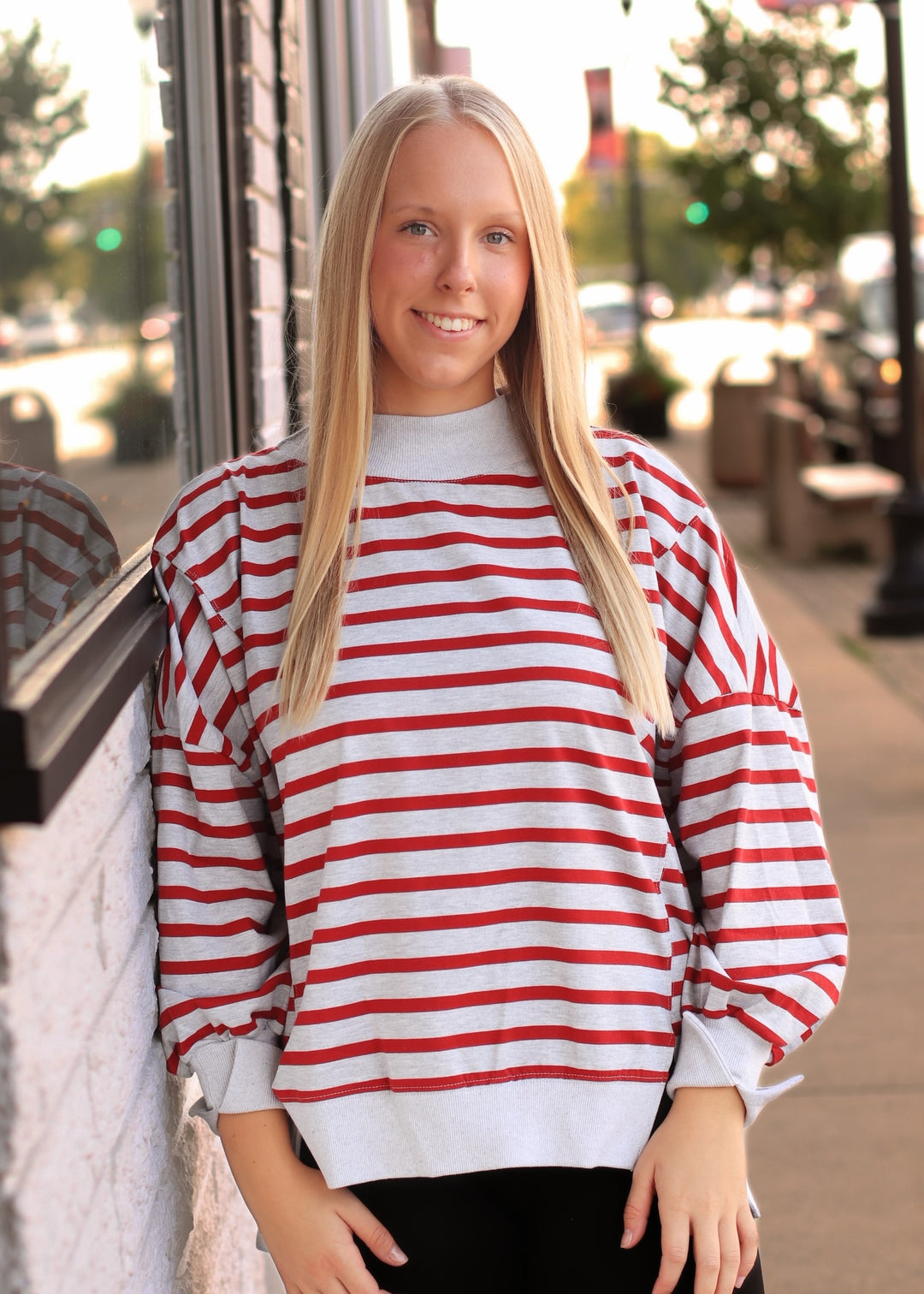 Striped Mock Neck Sweatshirt