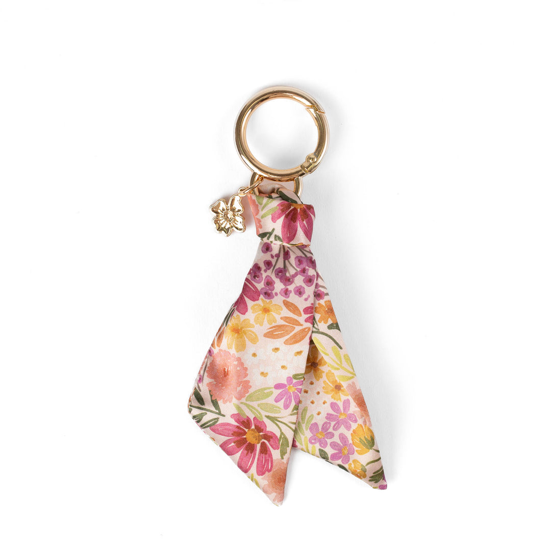 Floral Satin Keychain Blue Stripes