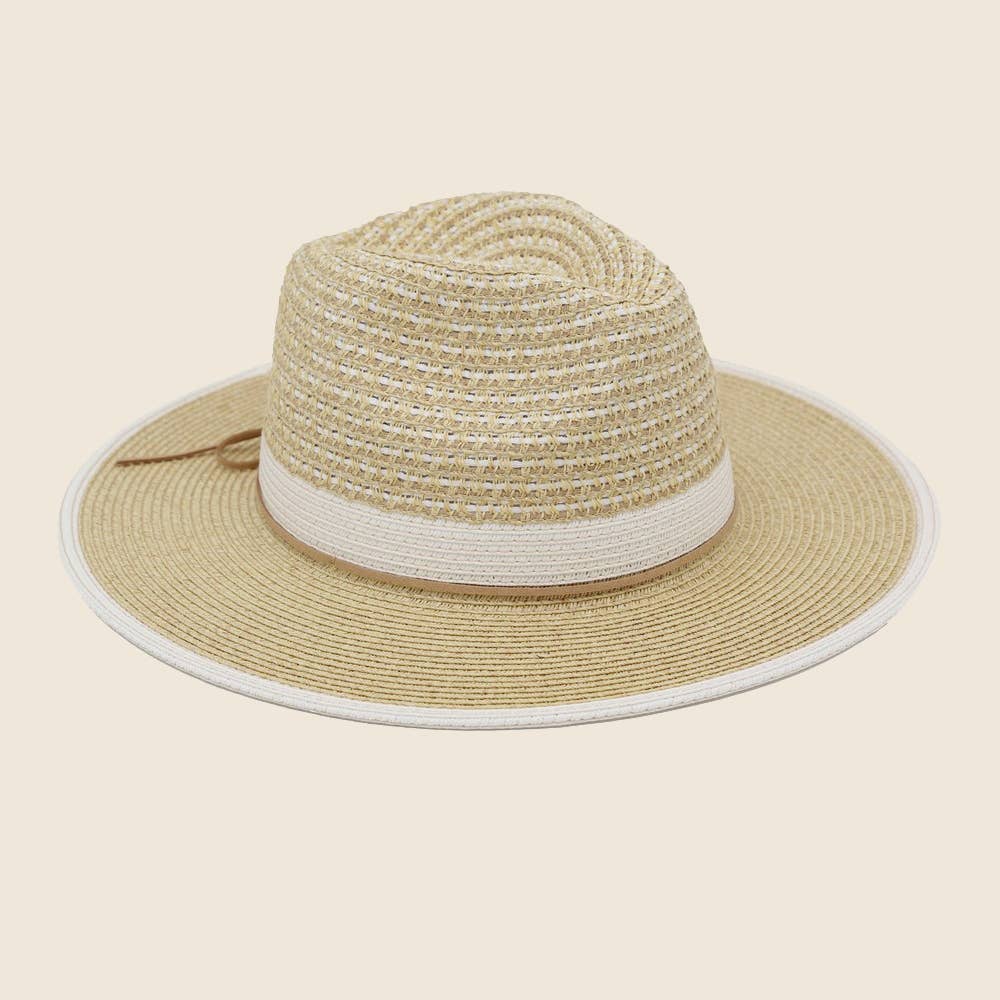 Two Tone Straw Fedora Hat