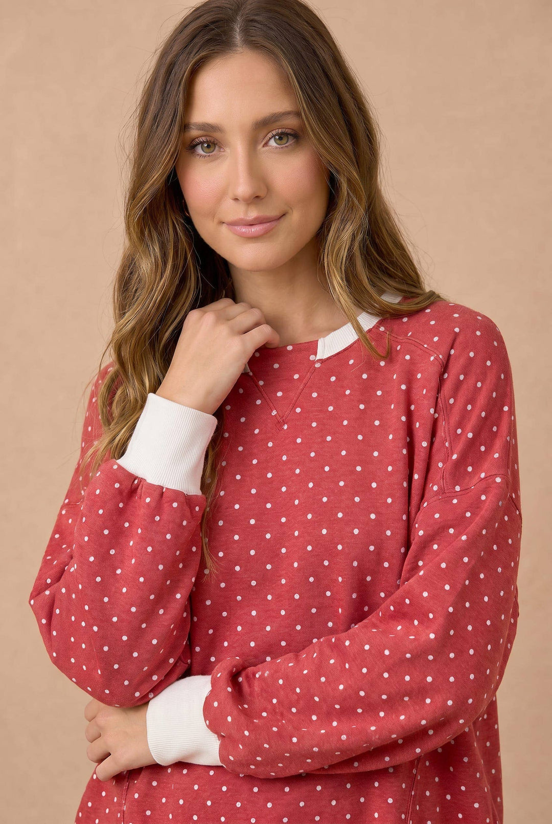 Red Polka Dot French Terry Top