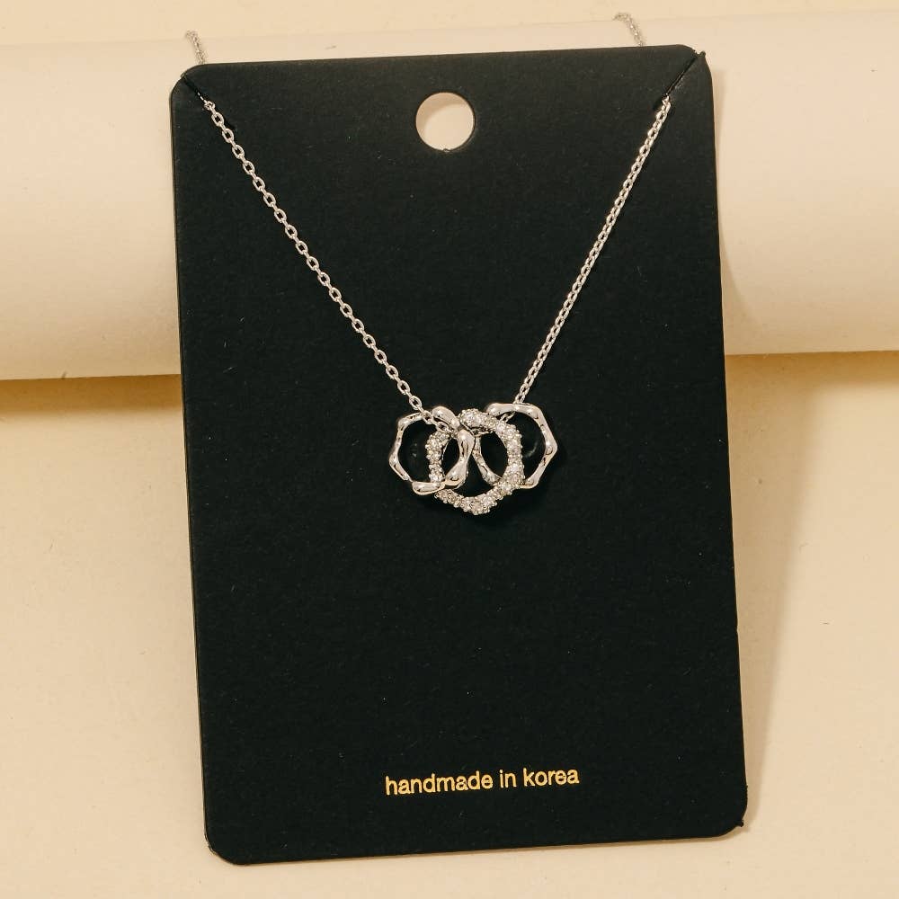 Cz Pave 3 Ring Charms Chain Necklace