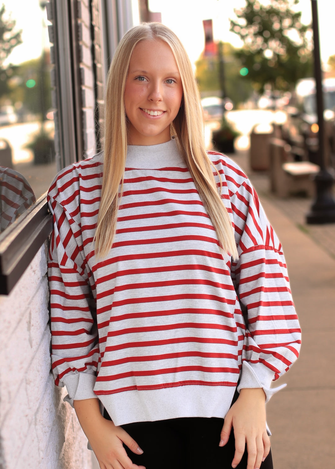 Striped Mock Neck Sweatshirt