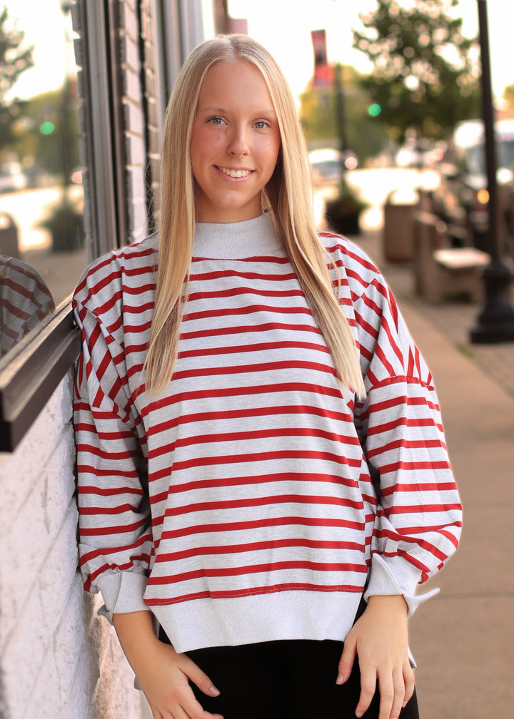 Striped Mock Neck Sweatshirt