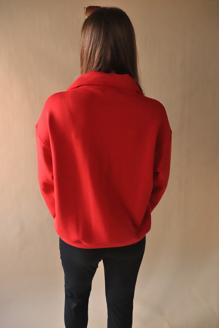 Simone Quarter Zip Pullover in True Red