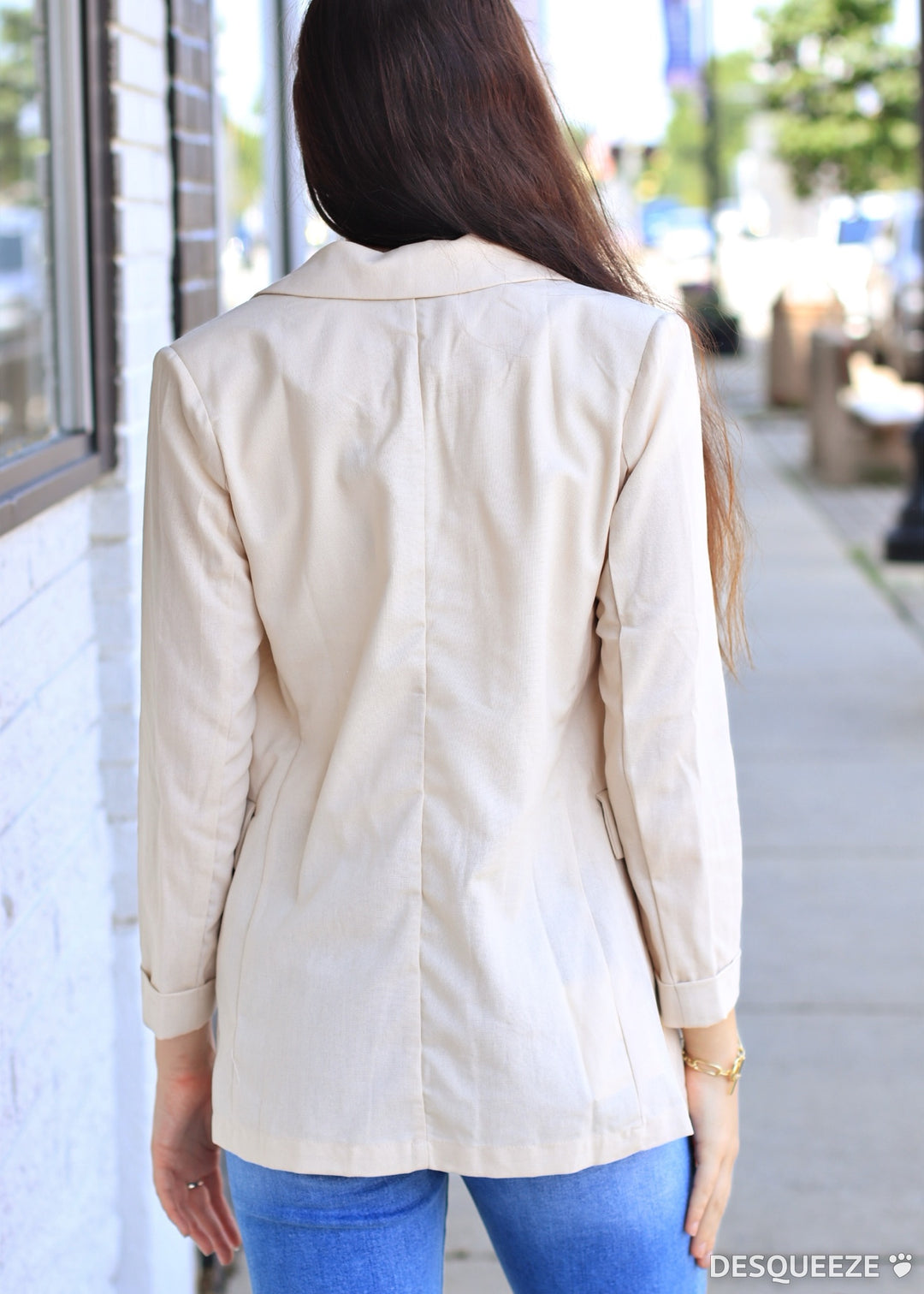Natural 3/4 Cuff Collared Blazer