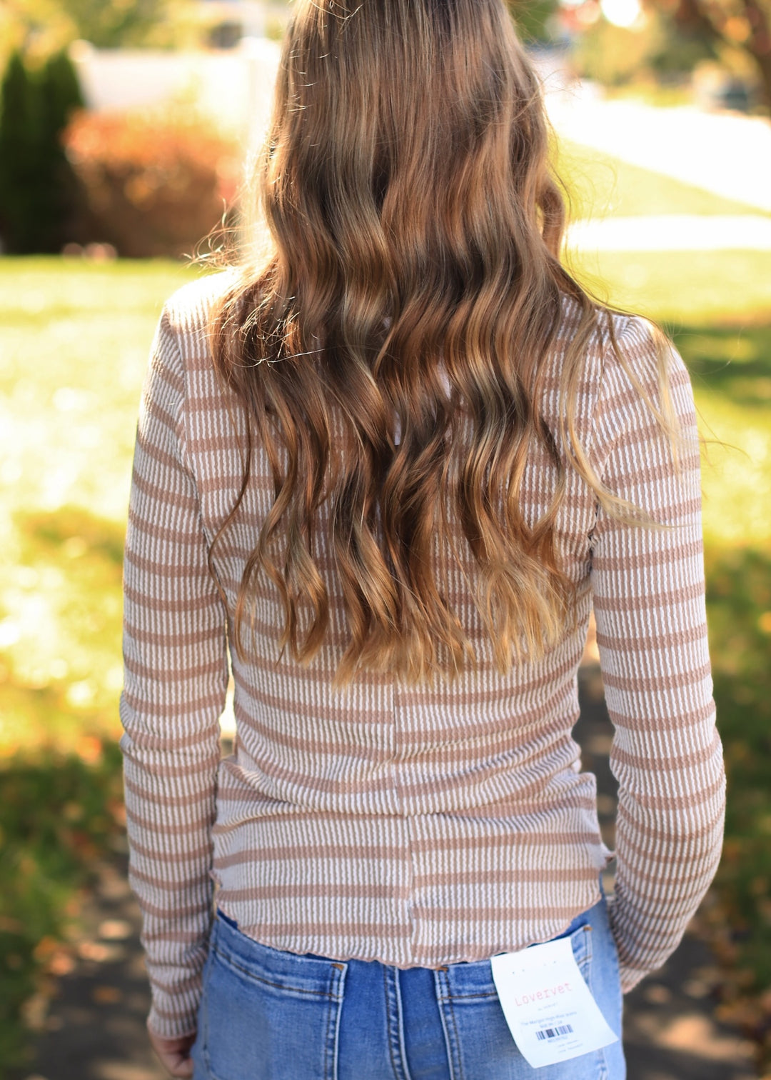 Taupe Striped Ribbed Knit Top