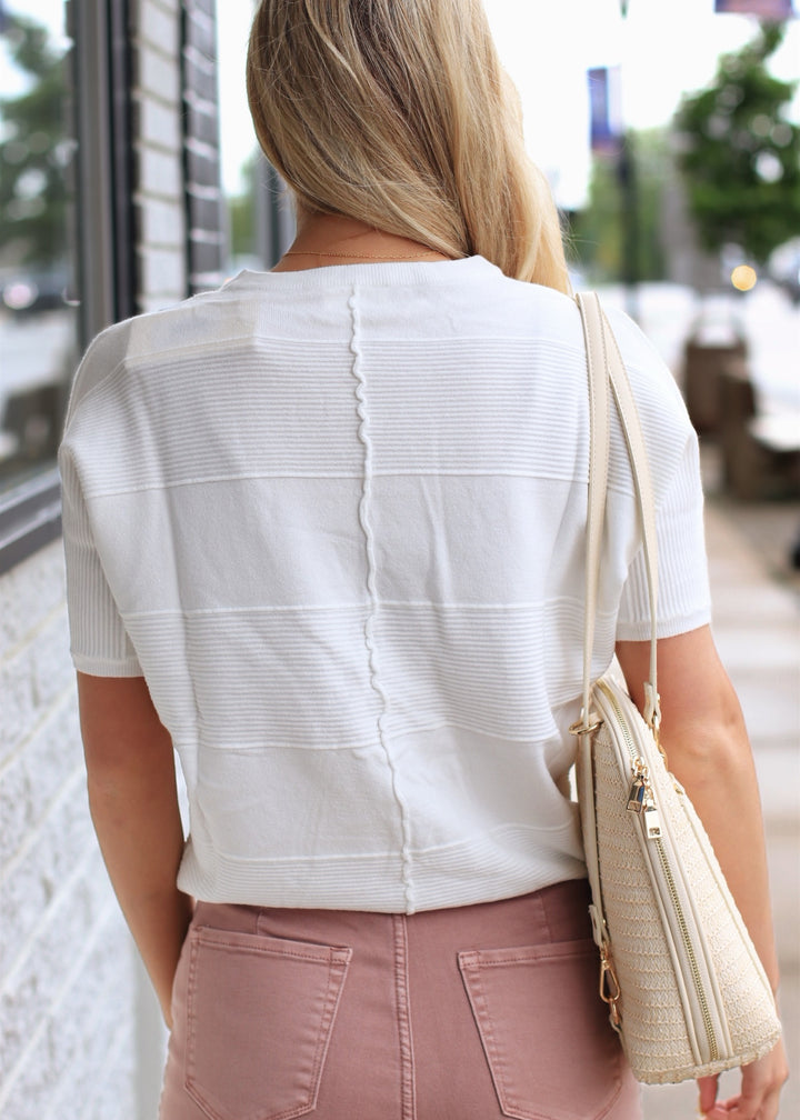 Off White Soft Fine Gauge Elbow Dolman Top