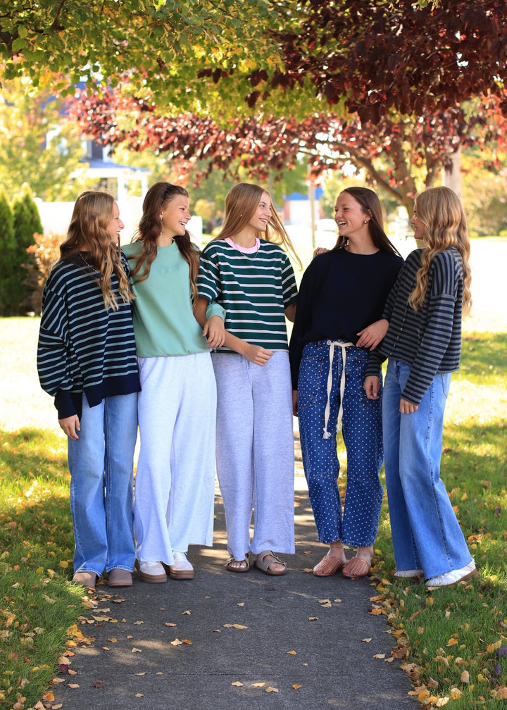 Polka Dot Denim Barrel Pants