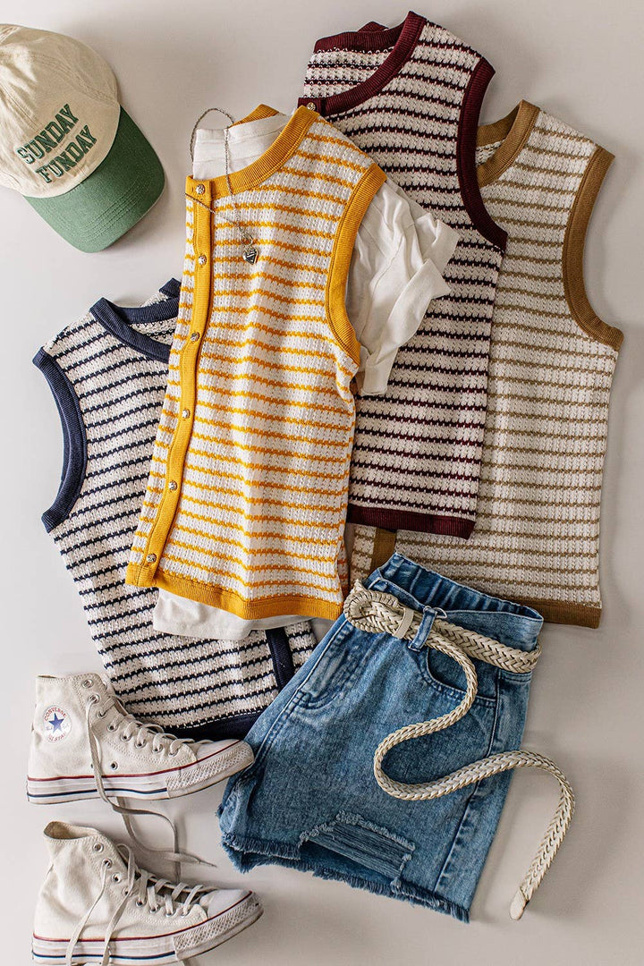 Navy &amp;amp; White Striped Knit Tank