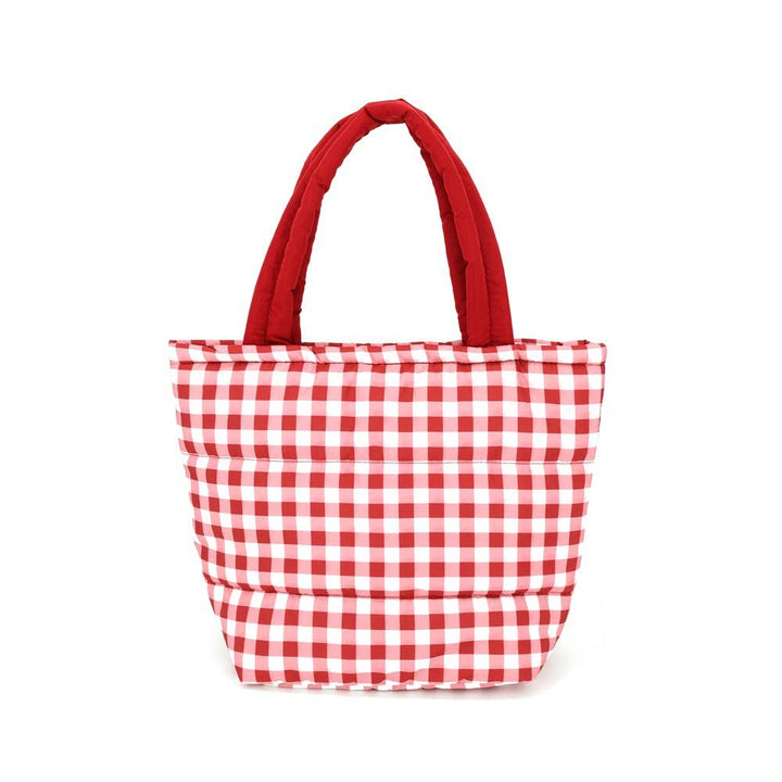 Brown Gingham Check Mini Puffer Tote Bag