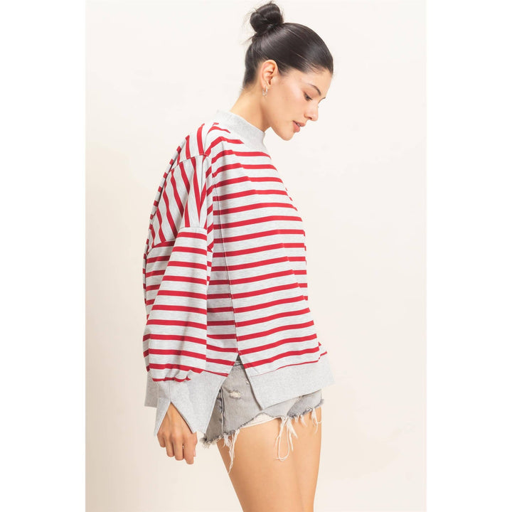 Striped Mock Neck Sweatshirt