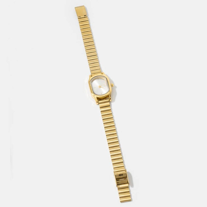 Ribbed Cushion Metallic Band Minimalist Rectangle Watch