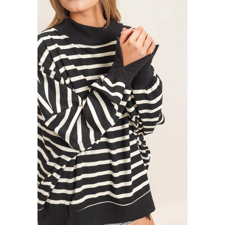 Striped Mock Neck Sweatshirt