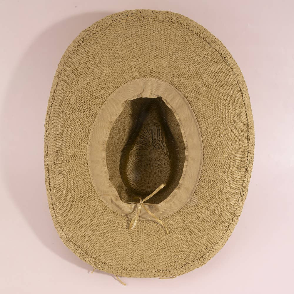 Paper Straw Braided Cord Band Cowboy Hat