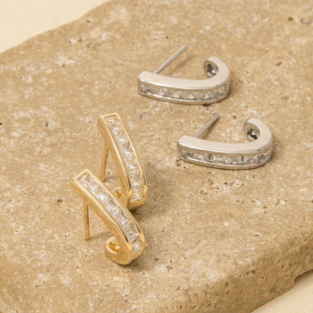 Square Studded Edge J Hoop Earrings