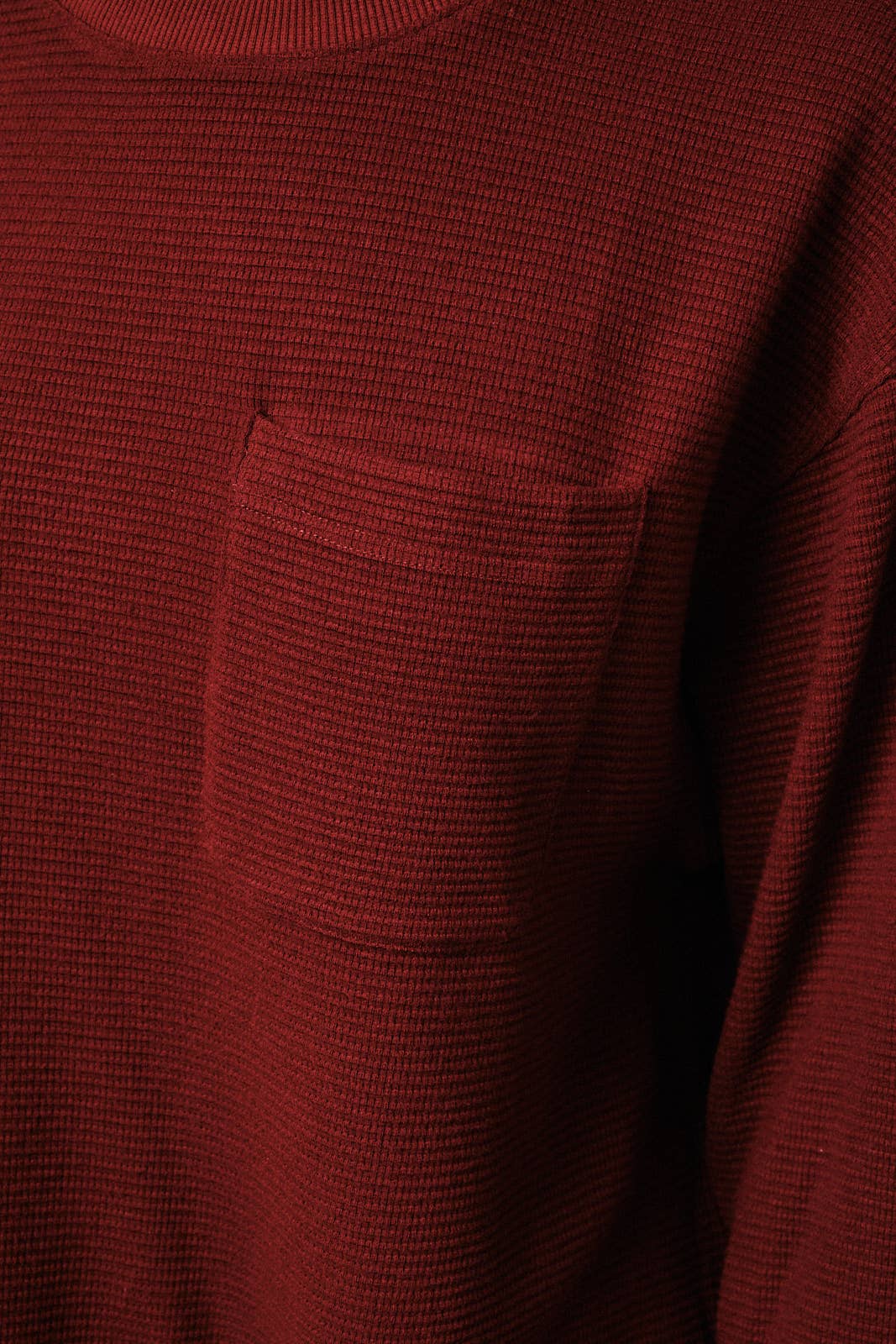 Round Neck 3/4 Cuffed Sleeve Pocket Ribbed Knit Top