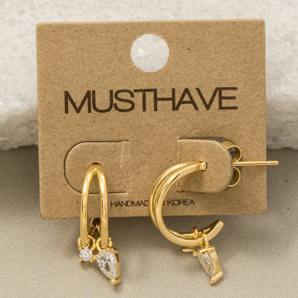 Gold Dipped Cz Two Row Hoop Earrings