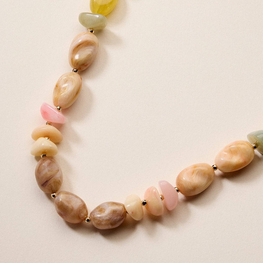 Organic Resin Bead Necklace  - Blue Combo
