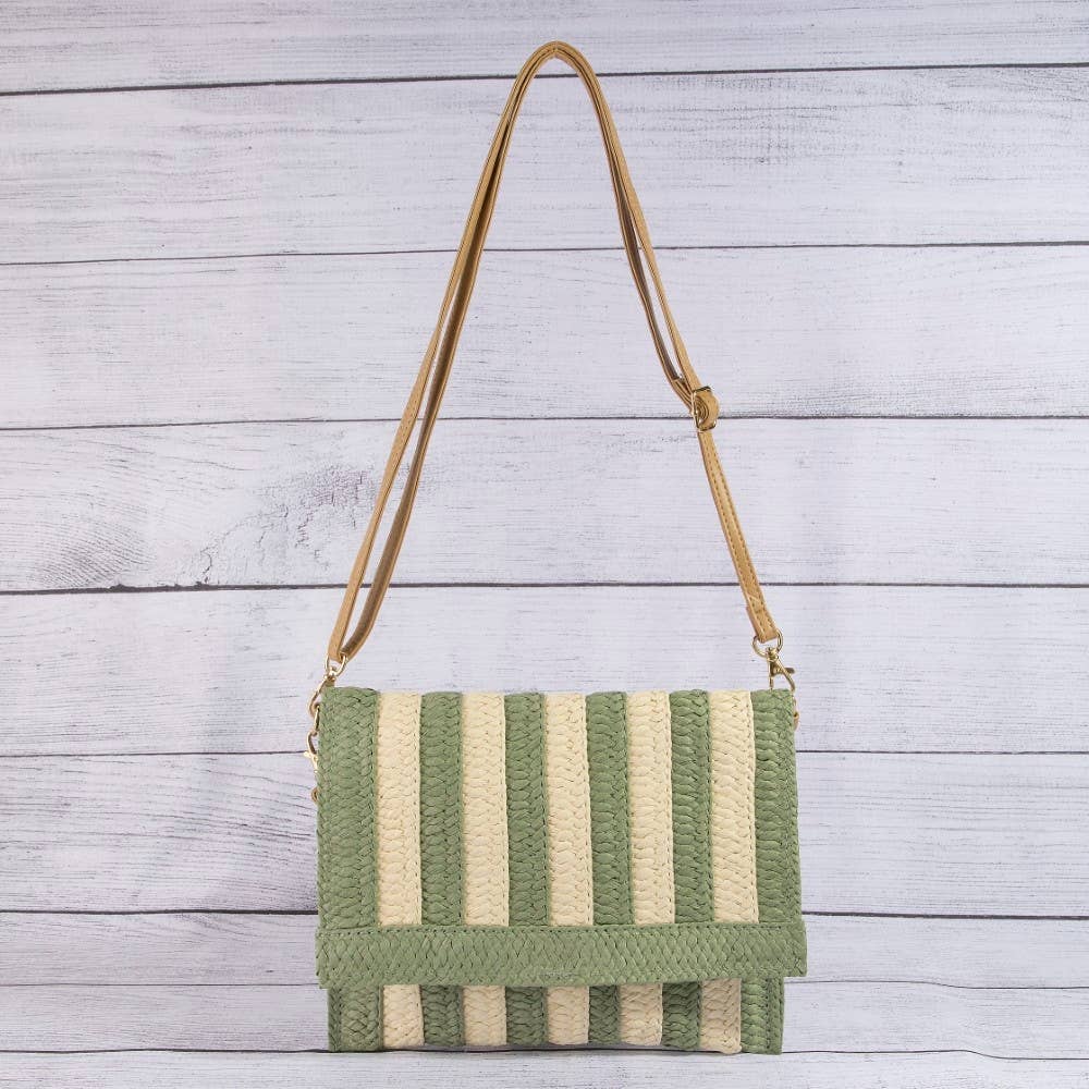 Two Tone Striped Straw Clutch Bag