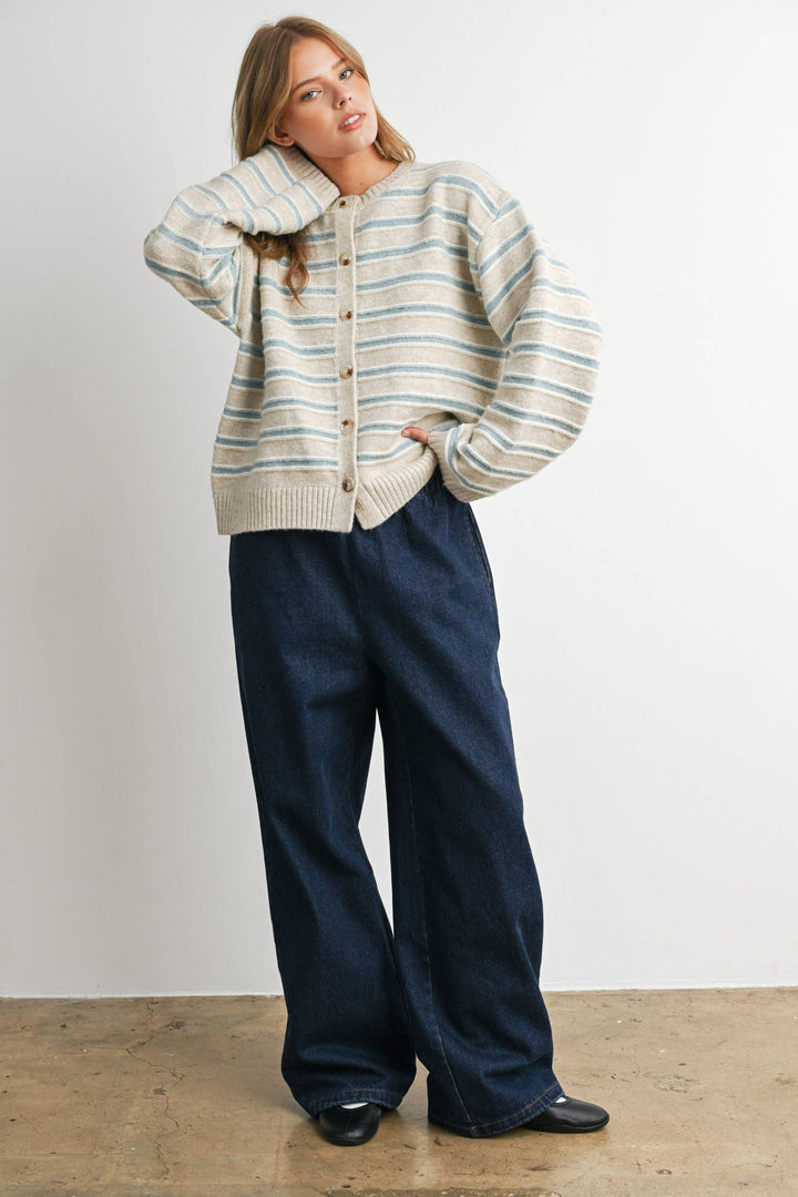 Ivory Multi Stripe Button-Up Cardigan