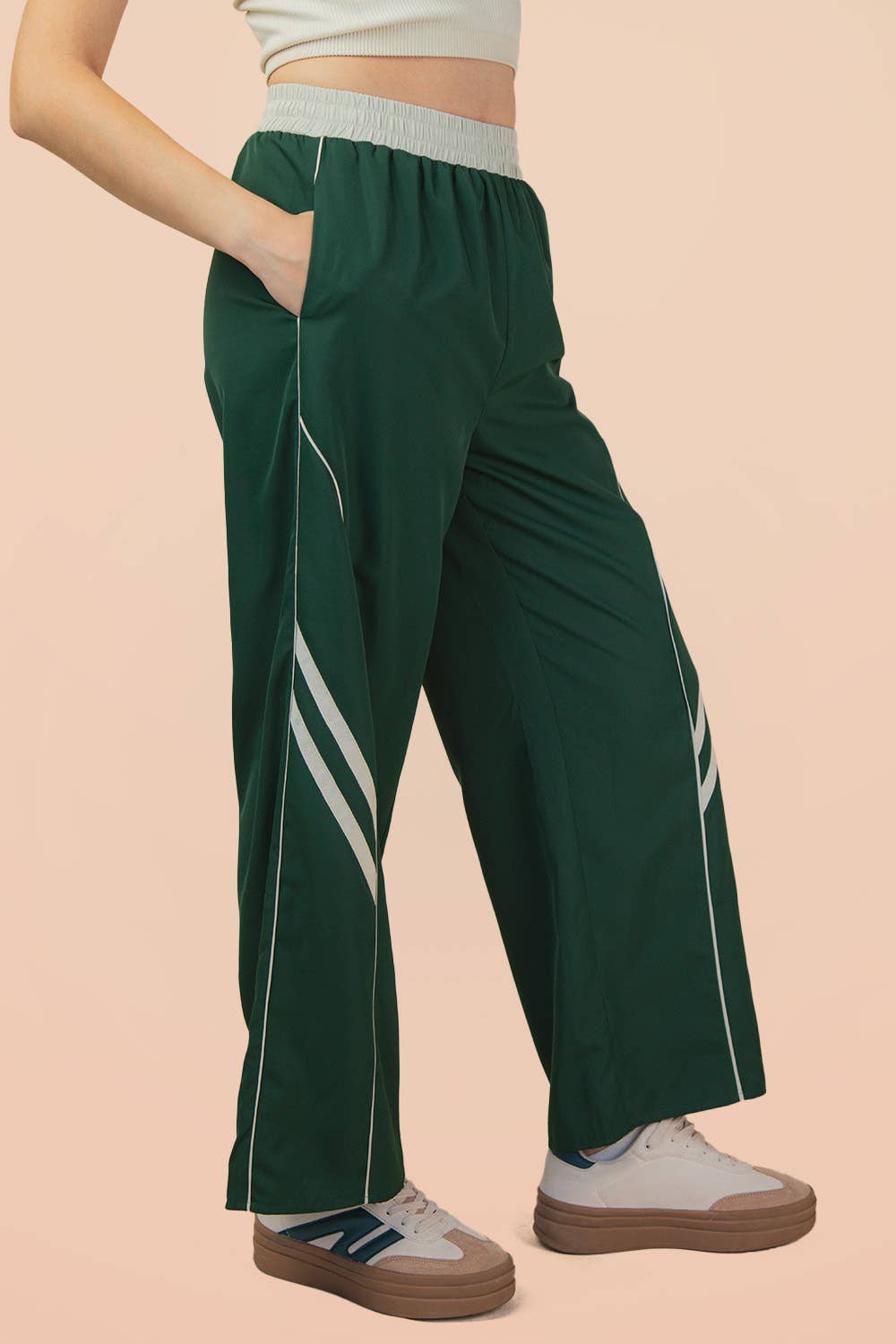 Wide Leg Track Pants W/ Piping Detail