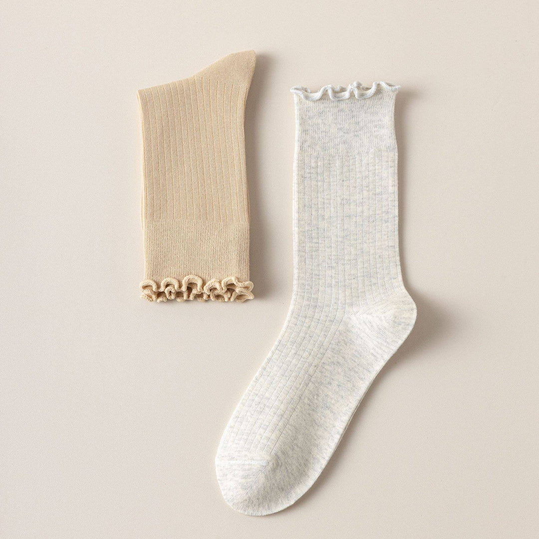 Vertical Stripes Thin Solid Ruffle Crew Sock