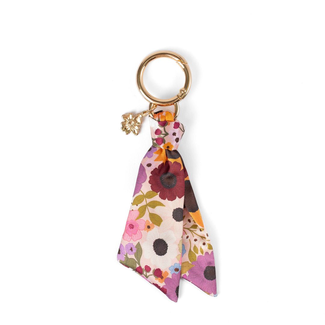 Floral Satin Keychain Blue Stripes