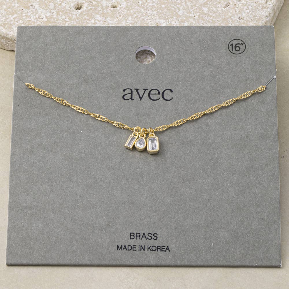 Dainty Triple Cz Charm Twisted Chain Necklace