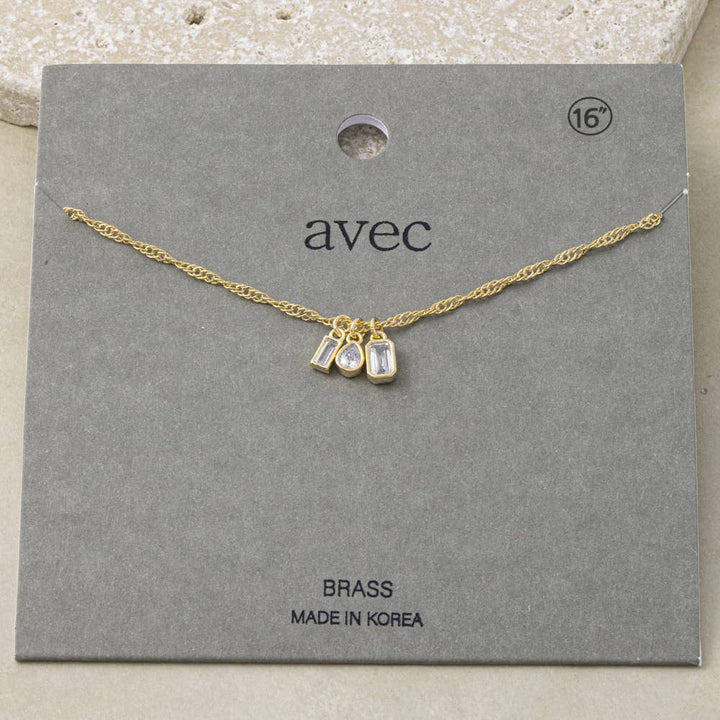 Dainty Triple Cz Charm Twisted Chain Necklace