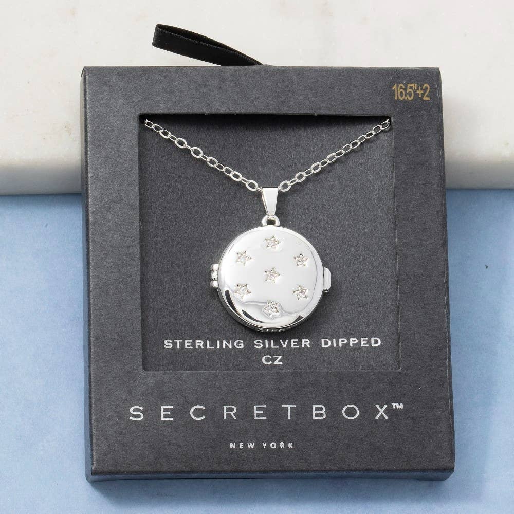 14K Gold Dipped Cz Star Round Locket Necklace