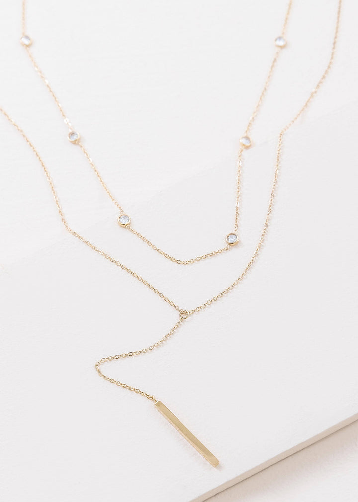 Striking Stone Layered Y-Chain Necklace | Gold (14K)