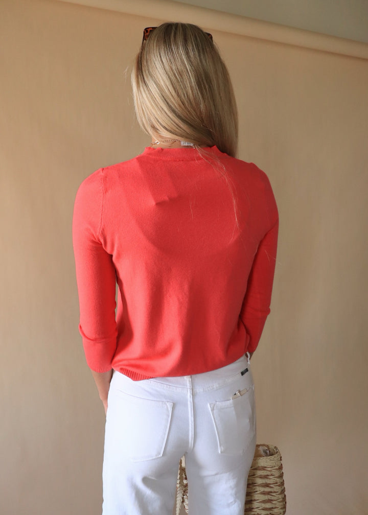 Coral Pink Fine Gauge Pullover Mock Neck