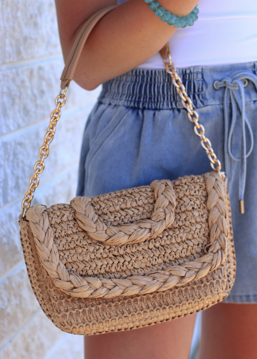Woven Raffia Flap Shoulder Bag