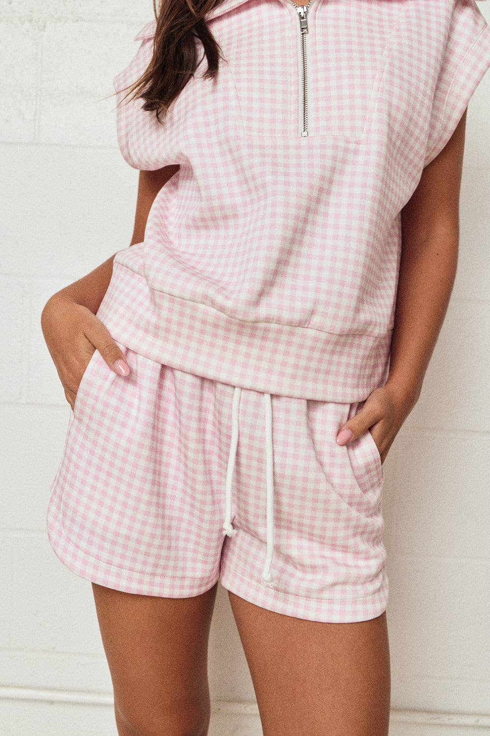 Gingham Zip Up Top in Yellow