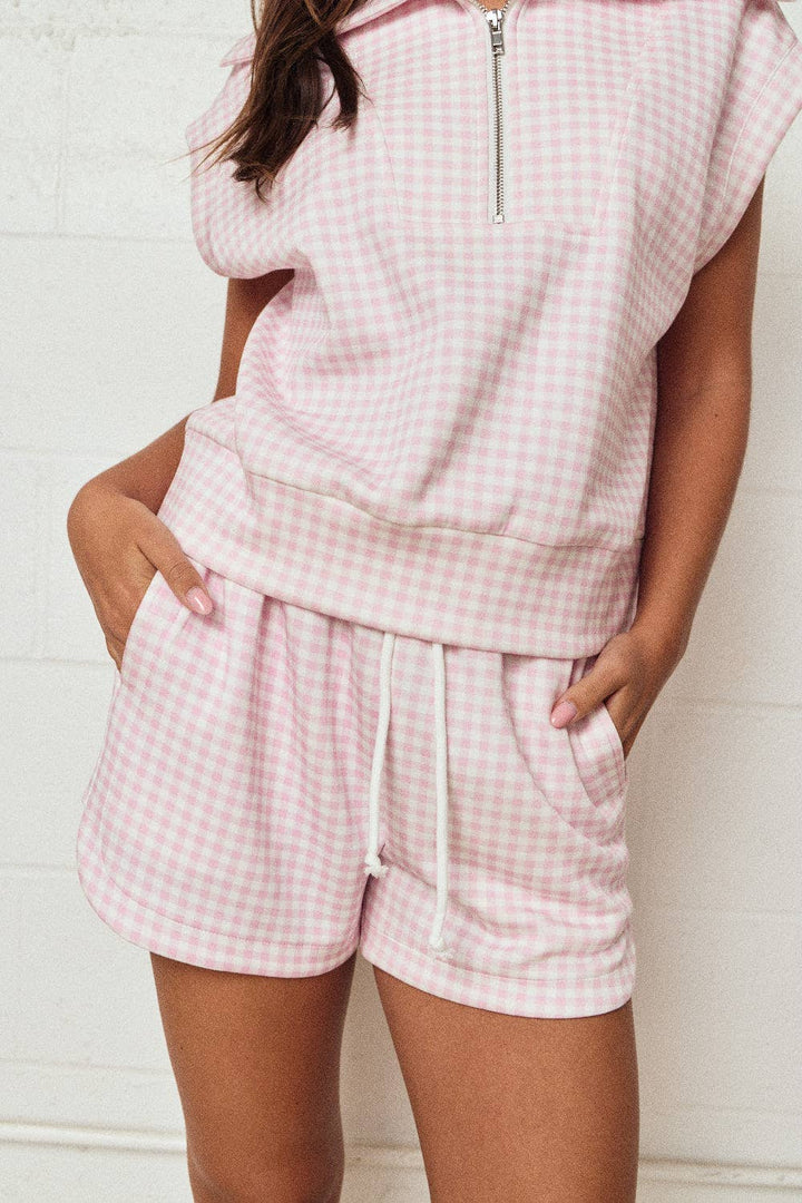 Gingham Zip Up Top in Yellow