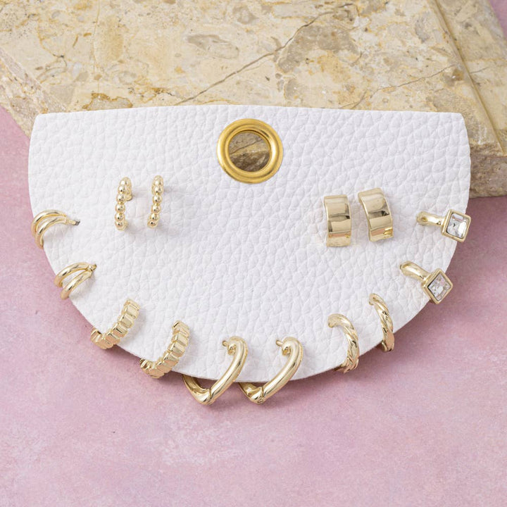 Cz And Heart Huggie Hoop 8 Pair Earring Set