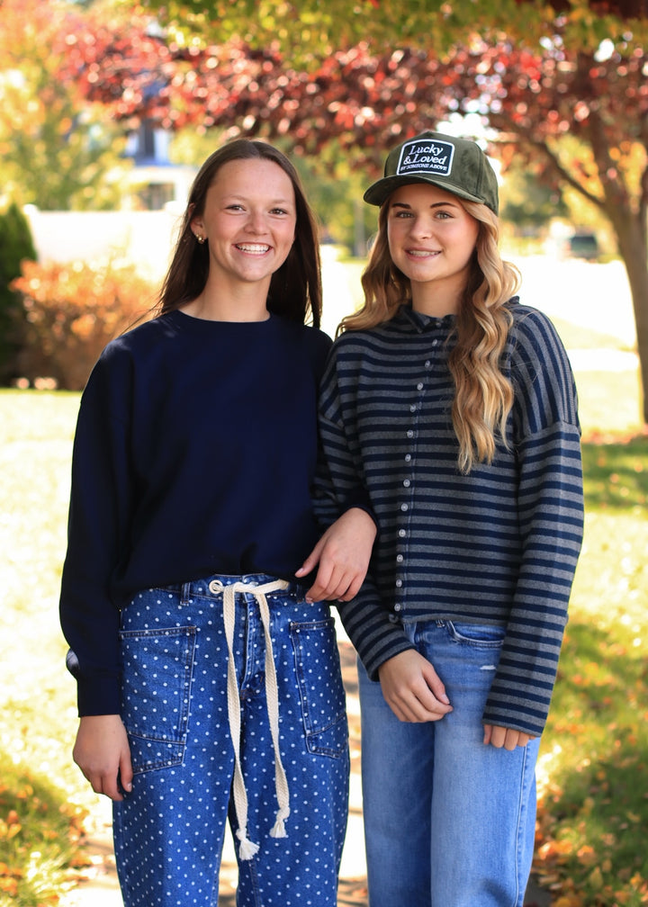 Fleece Basic Relaxed Fit Crew Neck in Deep Navy