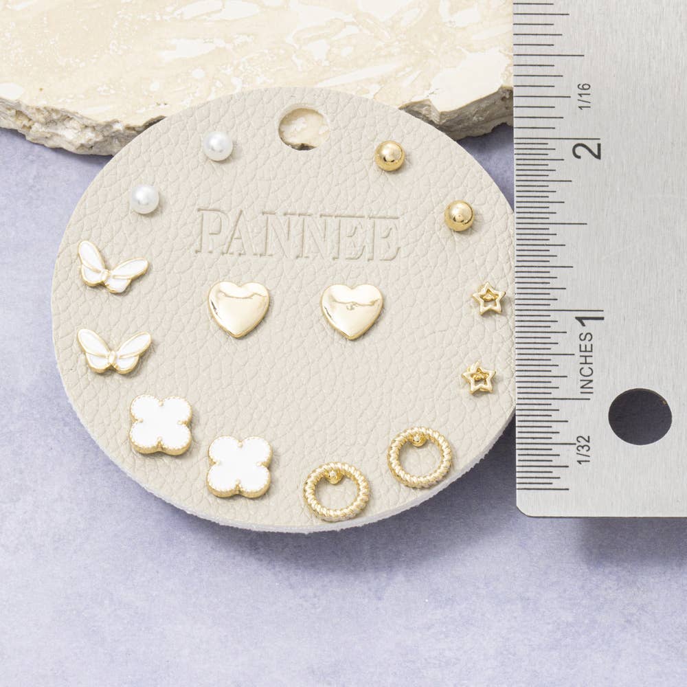 Butterfly Heart And Star Stud Earrings 9 Pair Set