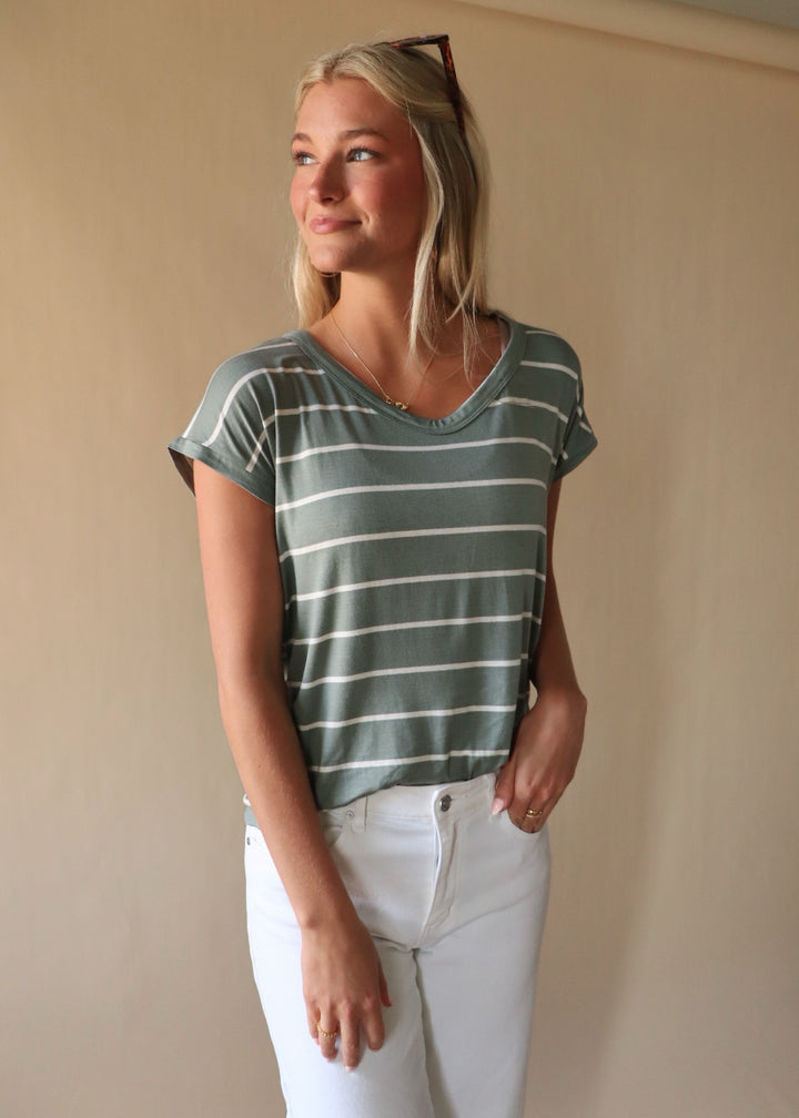 Elodie Stripe V Neck Top