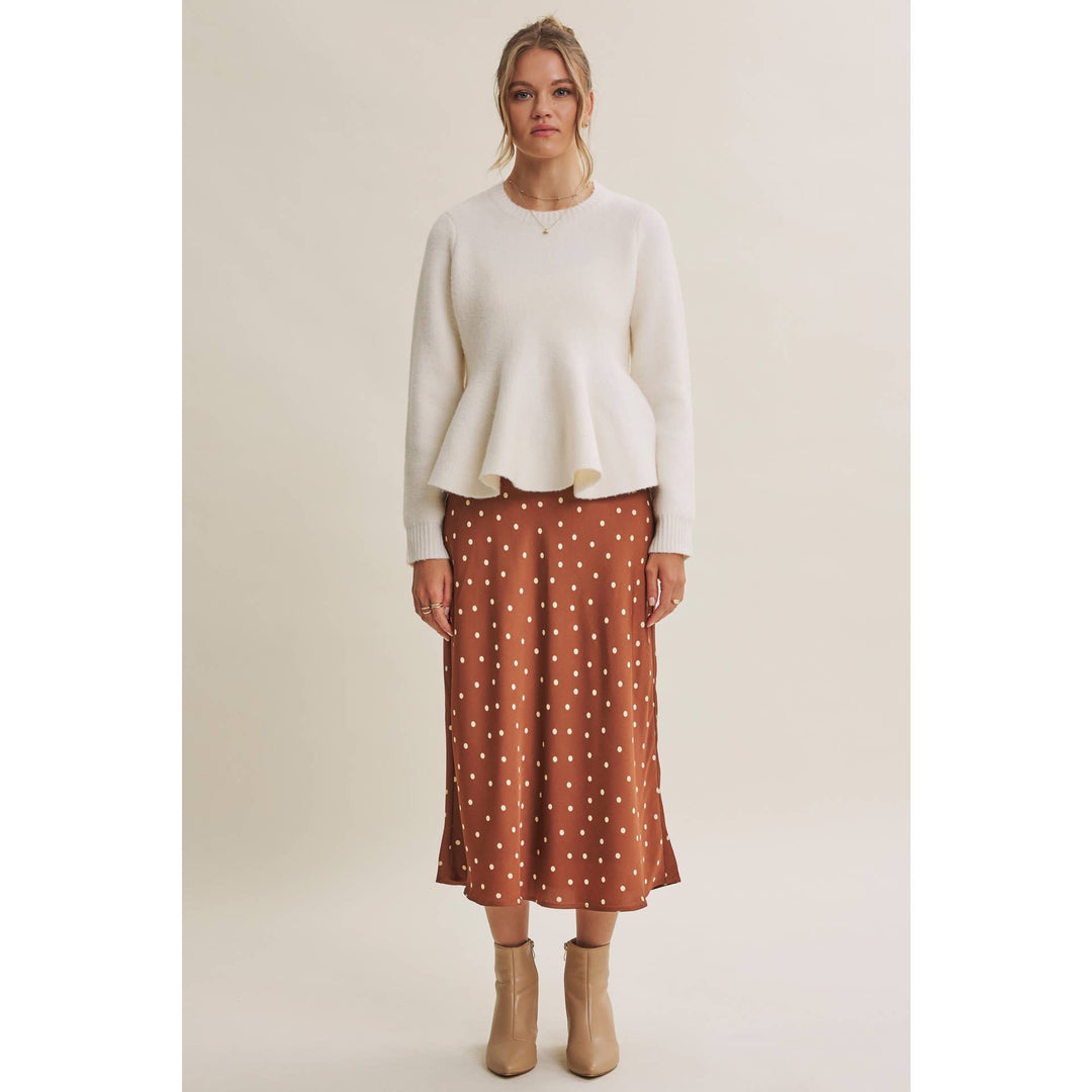 Café Dot Satin Midi Skirt