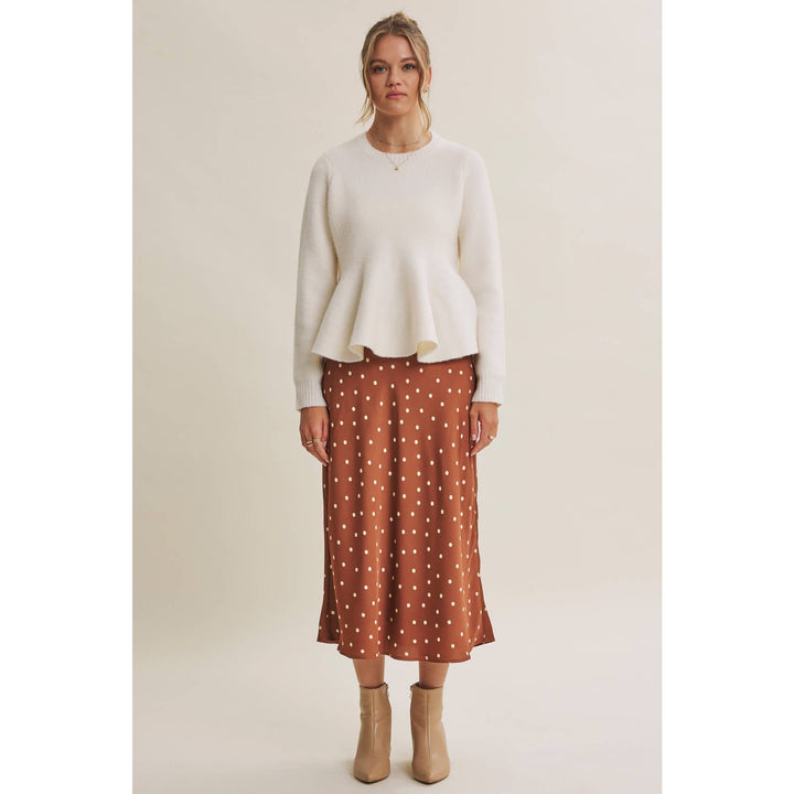 Café Dot Satin Midi Skirt