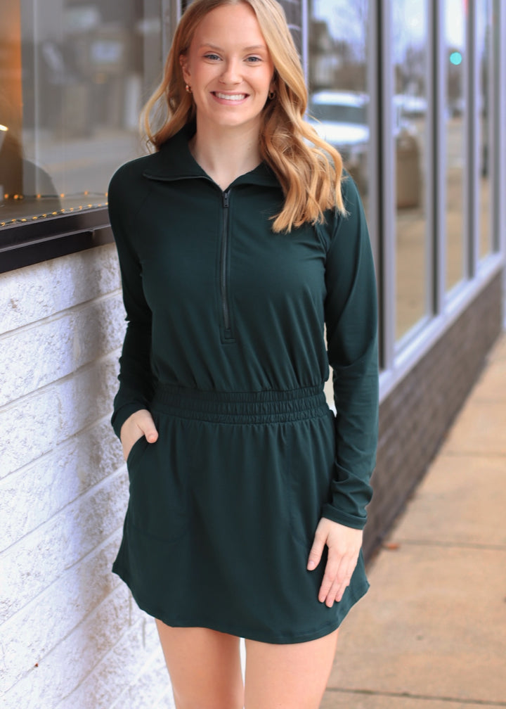 Butter Soft Quarter Zip Romperskirt in Regency Green