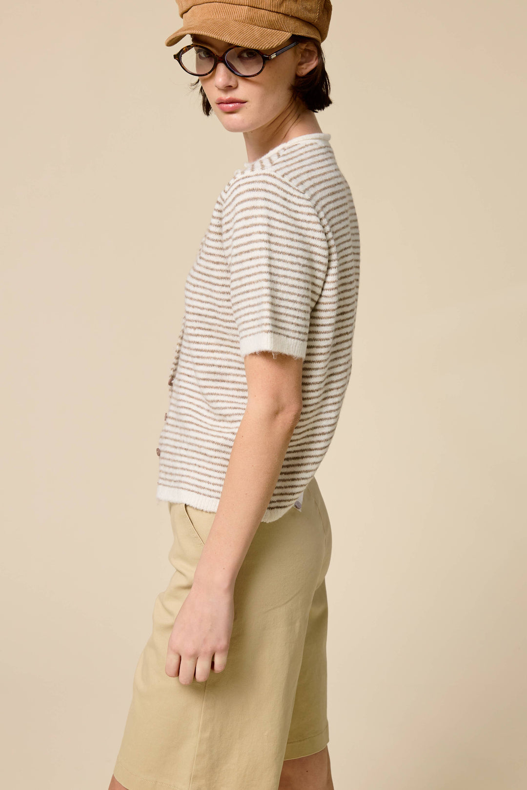 The Lucy Stripe Cardigan in Navy