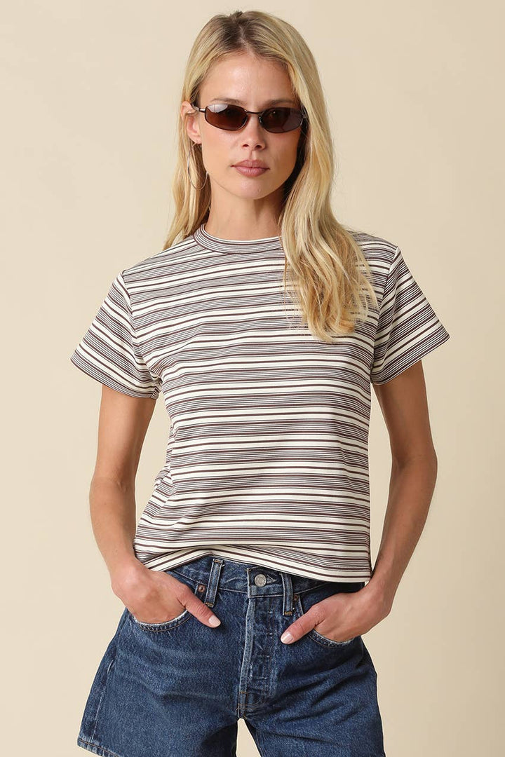 Mila Stripe Baby Tee in Cream &amp; Brown